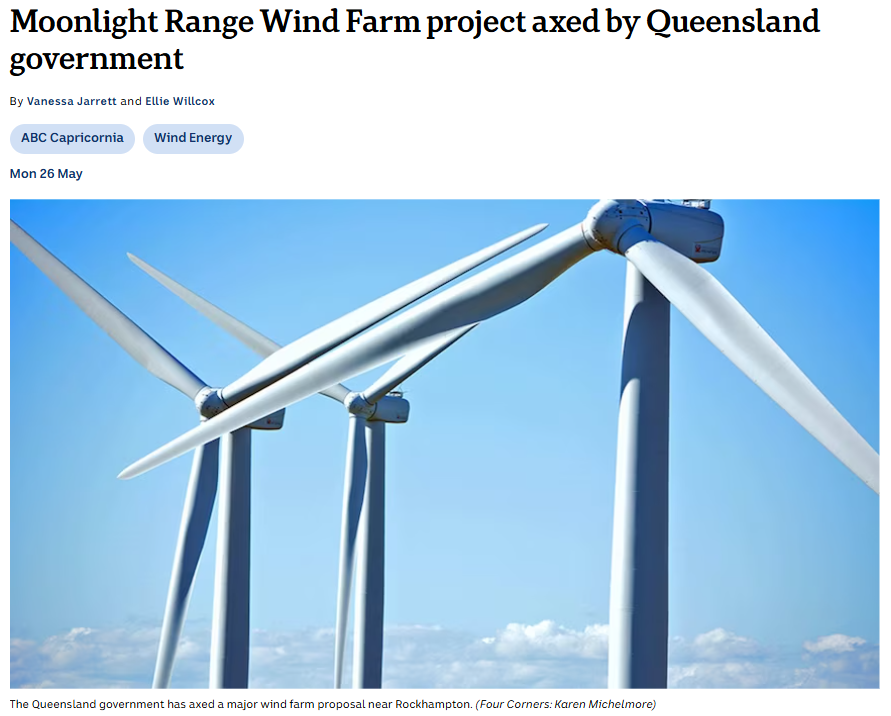 Wind farm cancelled moonlight range rockhampton